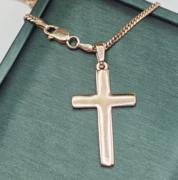 None Jewelry - Rose Gold Cross Pendant Necklace, 20" | 925 Sterling Silver Base